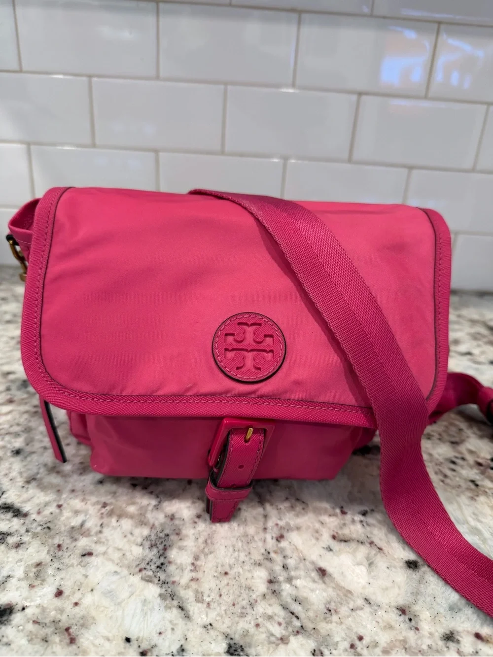 Tory Burch Hot Pink Crossbody Nylon Shoulder Bag